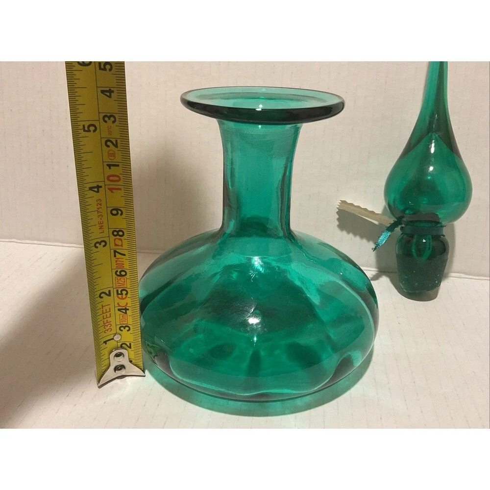 Vintage MCM Art Glass Genie Bottle Decanter Emerald Green